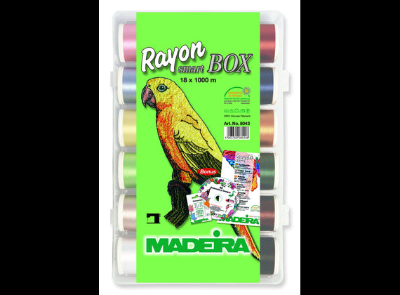 BOX CON 18 FILATI DA RICAMO CONFEZIONE AGHI CD RICAMI RAYON MADEIRA ART. 8043