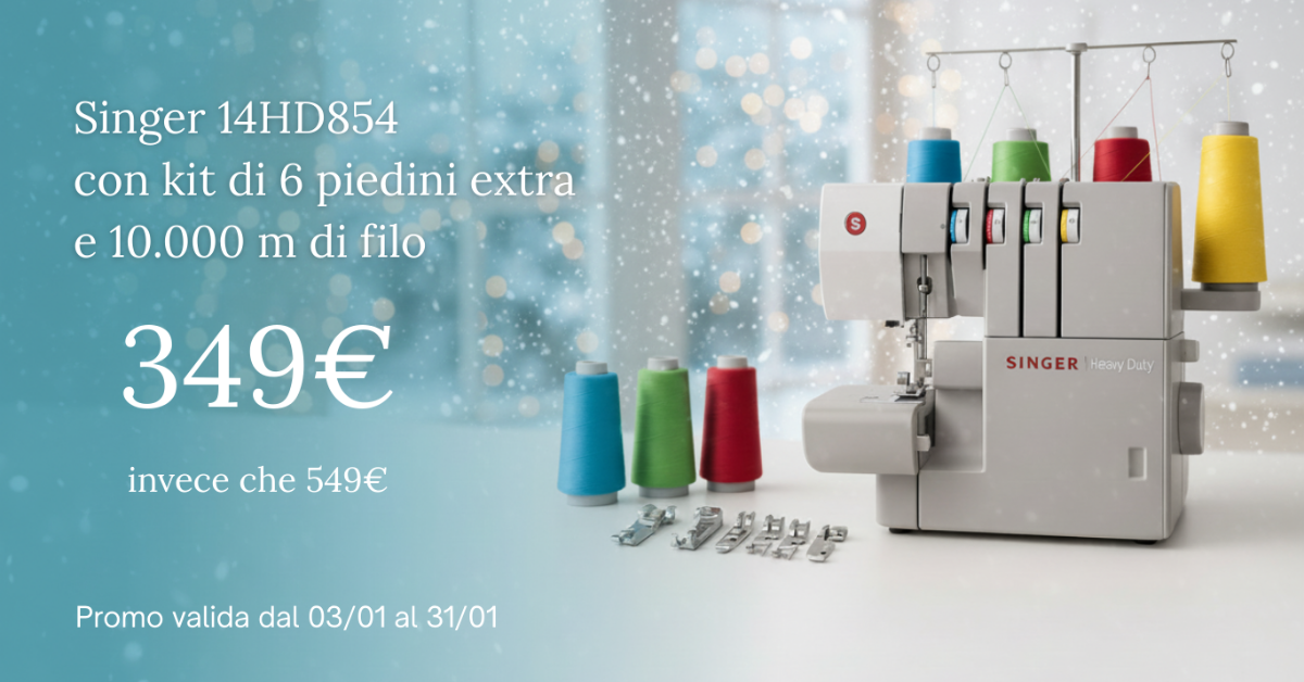 SINGER 14HD854 TAGLIACUCI HEAVY DUTY PROFESSIONALE 5 anni di garanzia con kit 6 piedini Extra + 10.000 metri di fili in omaggio