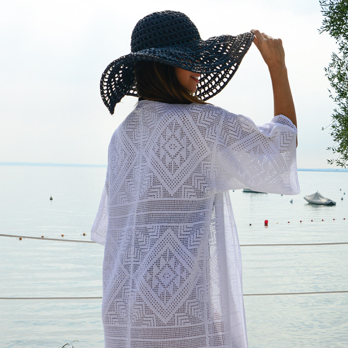 Cappello tesa larga-rafia Mondial