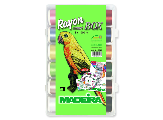 BOX CON 18 FILATI DA RICAMO CONFEZIONE AGHI CD RICAMI RAYON MADEIRA ART. 8043 - Cucireonline