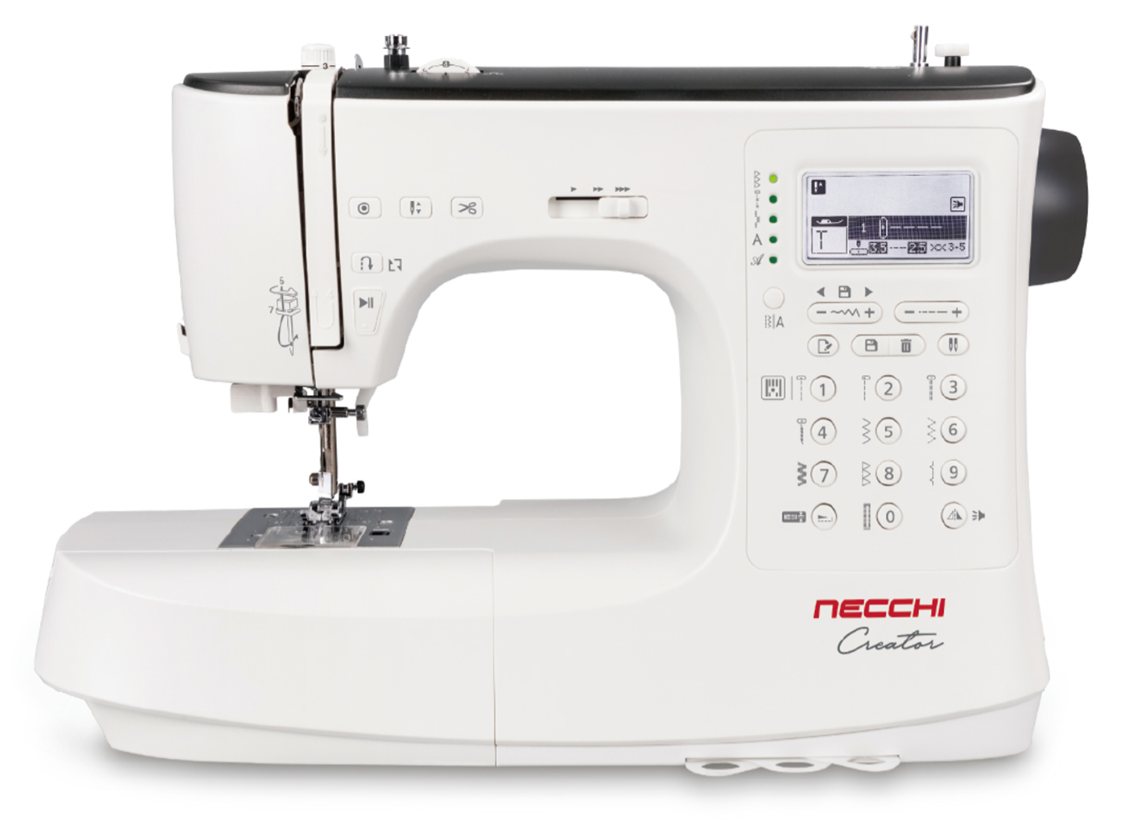 Macchina per cucire elettronica Necchi Creator C360 con piano allungabase e piedino tagliacuci - Cucireonline